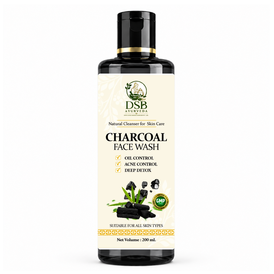 DSB AYUURVEDA Charcoal Face Wash with Activated Bamboo Charcoal | Deep Cleansing Face Cleanser | Removes Dirt, Oil & Impurities | Oil Control for Acne-Prone Skin | SLS & Paraben Free | 200 ml