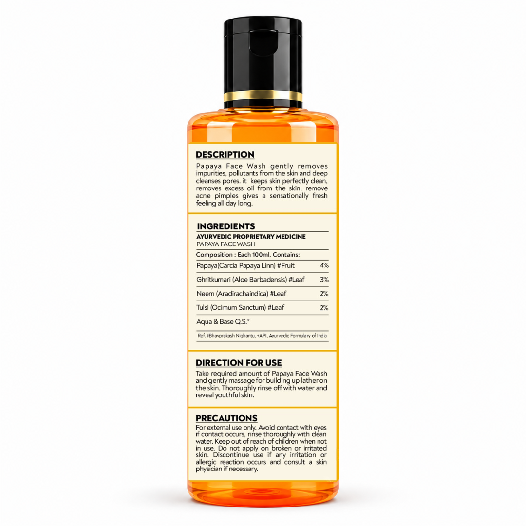 DSB AYUURVEDA Papaya Face Wash | Herbal Face Cleanser for Fresh & Healthy Looking Skin | Removes Dirt, Oil & Impurities | Gentle Daily Skin Care Formula | Suitable for All Skin Types | 200 ml