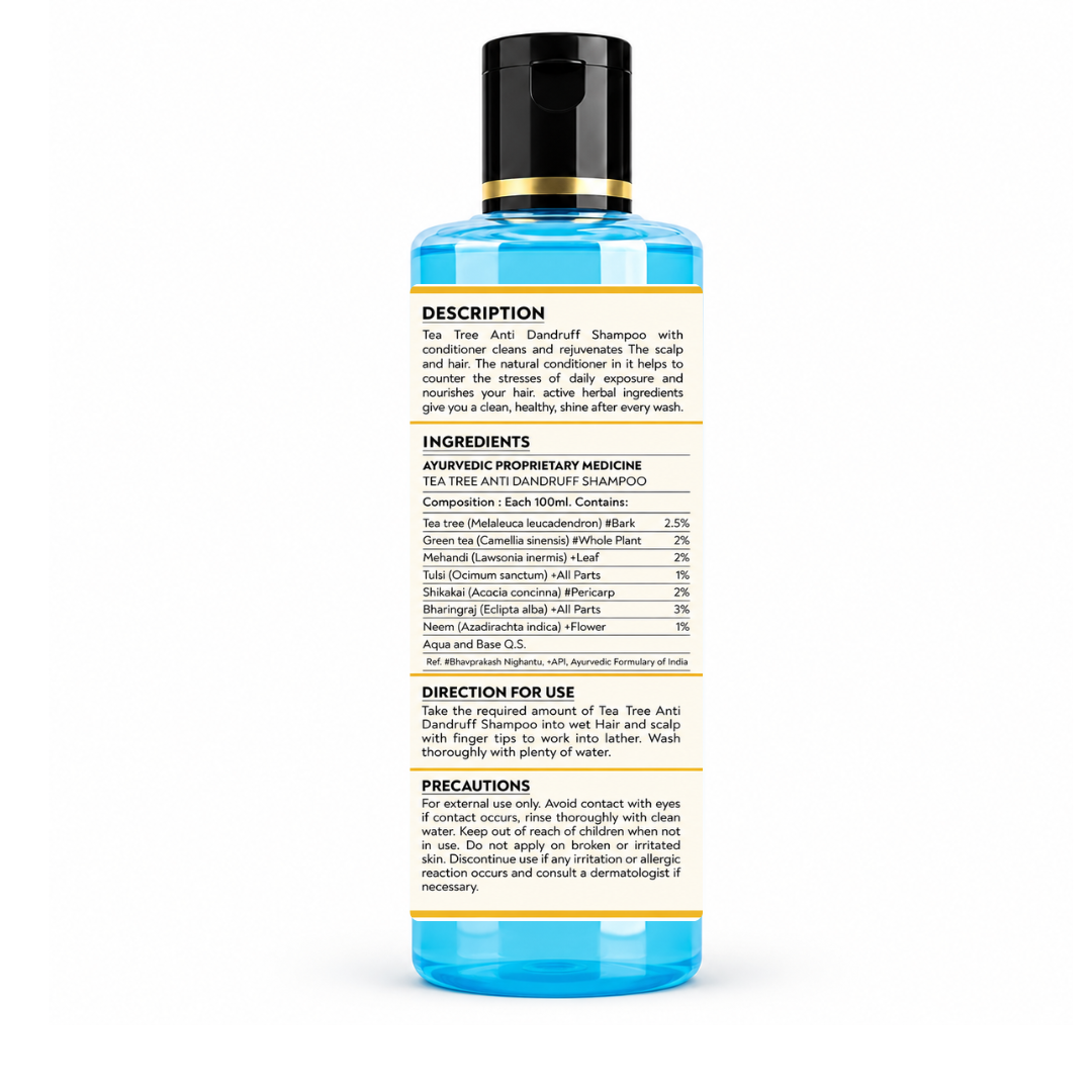 DSB AYUURVEDA Tea Tree Anti-Dandruff Shampoo | Up to 100% Dandruff Reduction | ZPTO-Free | pH 5.3 Balanced Formula | Salicylic Acid, Piroctone Olamine, Biotin & Menthol | Non-Drying Formula | 200 ml