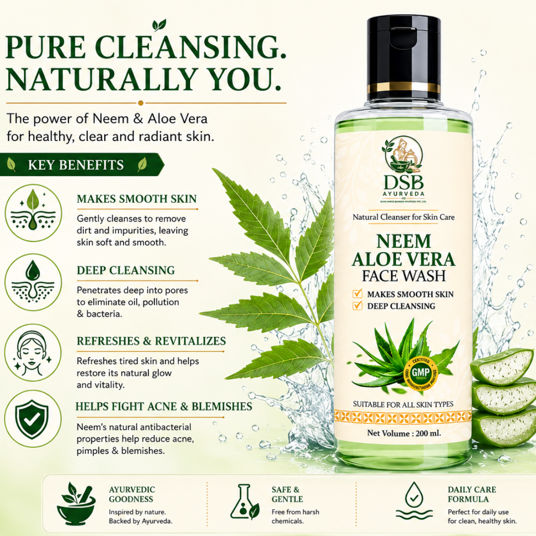DSB AYUURVEDA Neem Face Wash for Acne-Prone Skin| Anti-Acne Cleanser | Neem-Powered Formula | Deep Cleansing & Oil Control | Paraben-Free | Suitable for All Skin Types | 200 ml