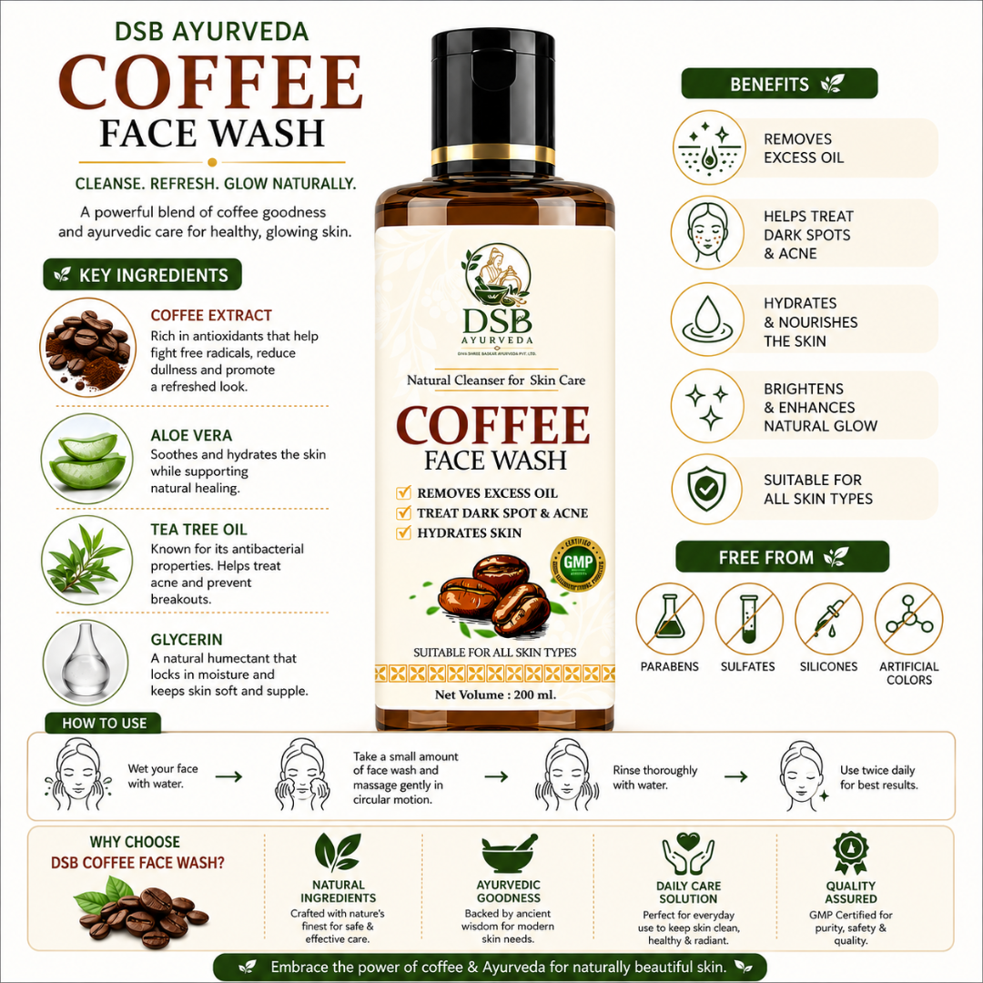 DSB AYUURVEDA Coffee Face Wash with Coffee Bean, Algae & Seaweed | Deep Cleansing & Exfoliating Face Cleanser | Removes Dirt, Oil & Impurities | For Fresh & Healthy Looking Skin | 200 ml