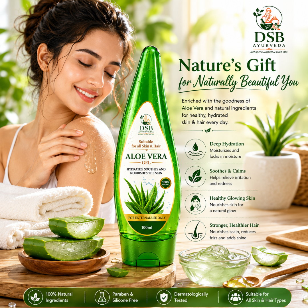 DSB AYUURVEDA Aloe Vera Gel for Face, Skin & Body | Deeply Moisturizing & Hydrating Non-Sticky Formula | Lightweight Daily Care Gel for Soft, Smooth & Supple Skin | Suitable for All Skin Types | 100 ml