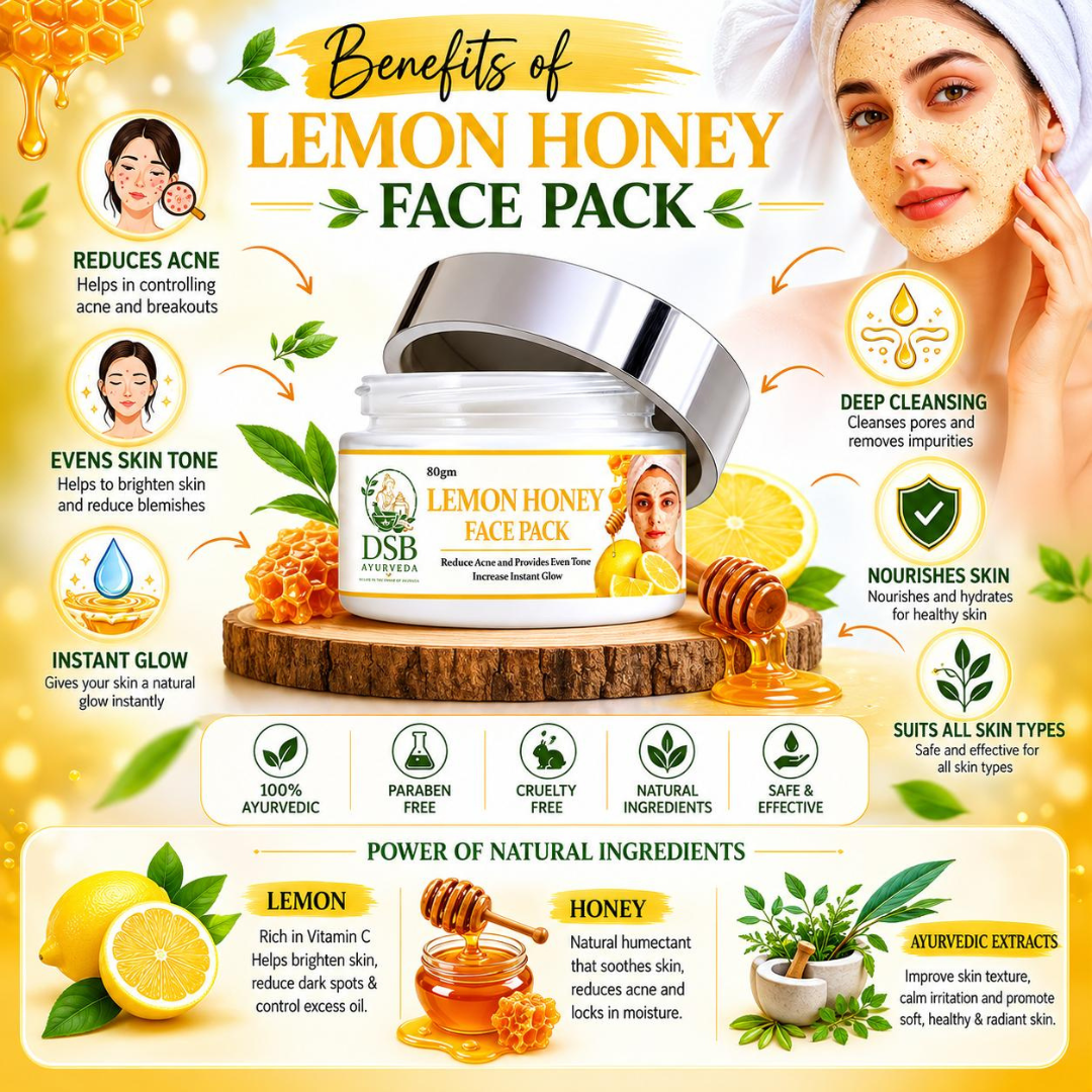 DSB AYUURVEDA Honey Lemon Face Pack Powder with Turmeric, Besan, Rose Water & Sandalwood | Herbal Face Pack for Deep Cleansing | Removes Dirt & Impurities | For Men & Women | 80g