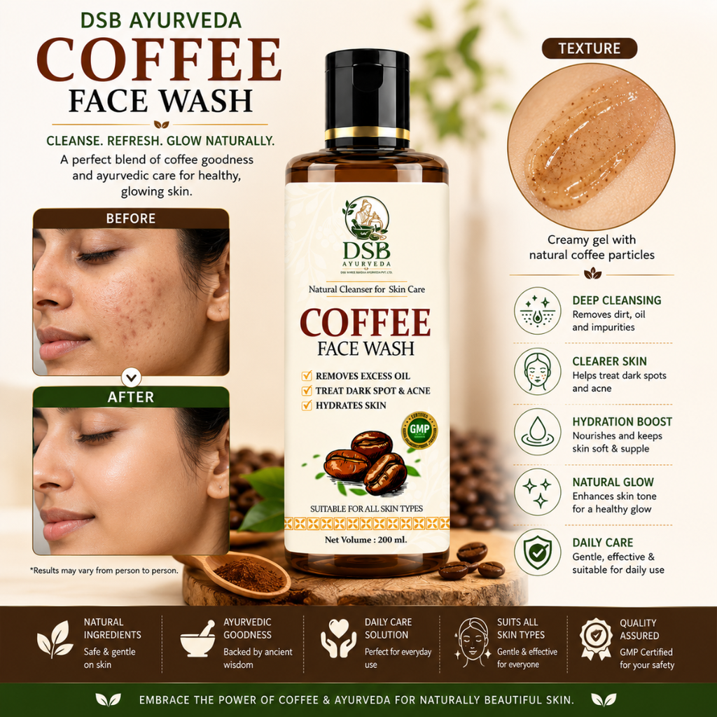 DSB AYUURVEDA Coffee Face Wash with Coffee Bean, Algae & Seaweed | Deep Cleansing & Exfoliating Face Cleanser | Removes Dirt, Oil & Impurities | For Fresh & Healthy Looking Skin | 200 ml