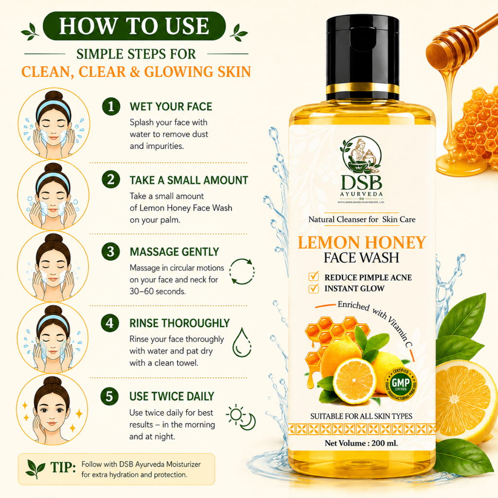 DSB AYUURVEDA Lemon Honey Face Wash with Orange & Lemongrass | Herbal Face Cleanser | Removes Dirt, Oil & Impurities | Fresh & Healthy Looking Skin | SLS & Paraben Free | For All Skin Types | 200 ml