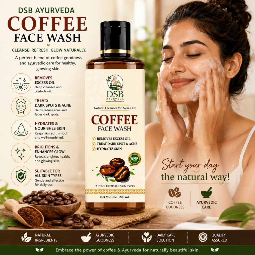 DSB AYUURVEDA Coffee Face Wash with Coffee Bean, Algae & Seaweed | Deep Cleansing & Exfoliating Face Cleanser | Removes Dirt, Oil & Impurities | For Fresh & Healthy Looking Skin | 200 ml