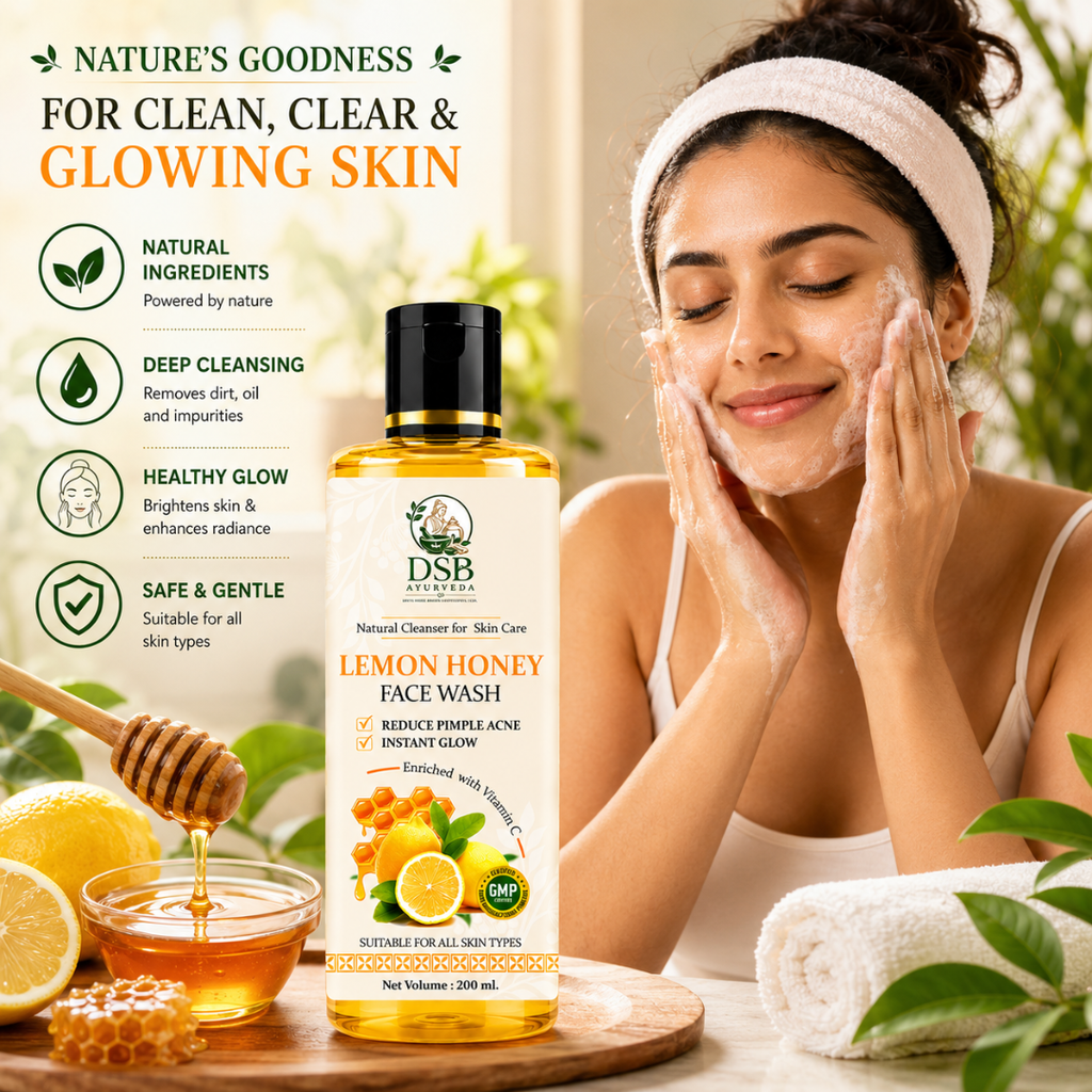 DSB AYUURVEDA Lemon Honey Face Wash with Orange & Lemongrass | Herbal Face Cleanser | Removes Dirt, Oil & Impurities | Fresh & Healthy Looking Skin | SLS & Paraben Free | For All Skin Types | 200 ml