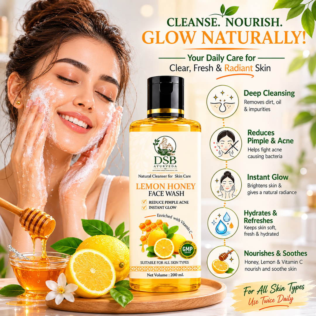 DSB AYUURVEDA Lemon Honey Face Wash with Orange & Lemongrass | Herbal Face Cleanser | Removes Dirt, Oil & Impurities | Fresh & Healthy Looking Skin | SLS & Paraben Free | For All Skin Types | 200 ml