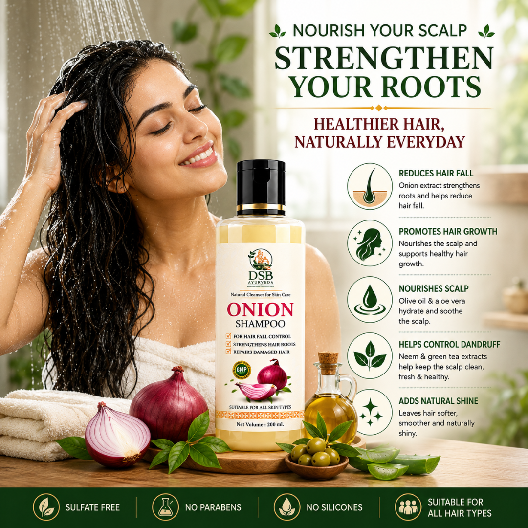 DSB Ayuurveda Onion Shampoo for Hair Fall Control & Dandruff | SLS & Paraben Free | Scalp Nourishing Formula | Suitable for All Hair Types | Deep Cleansing & Hair Strengthening | 200 ml