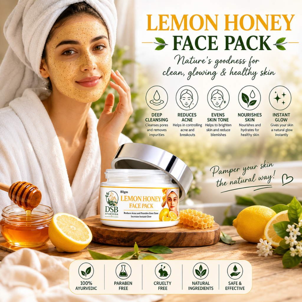 DSB AYUURVEDA Honey Lemon Face Pack Powder with Turmeric, Besan, Rose Water & Sandalwood | Herbal Face Pack for Deep Cleansing | Removes Dirt & Impurities | For Men & Women | 80g