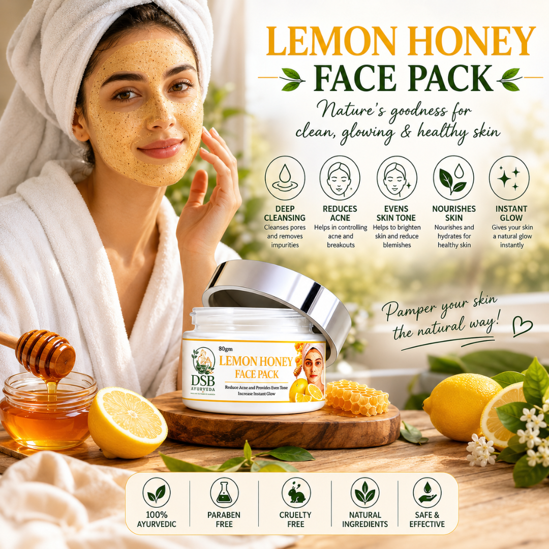 DSB AYUURVEDA Honey Lemon Face Pack Powder with Turmeric, Besan, Rose Water & Sandalwood | Herbal Face Pack for Deep Cleansing | Removes Dirt & Impurities | For Men & Women | 80g