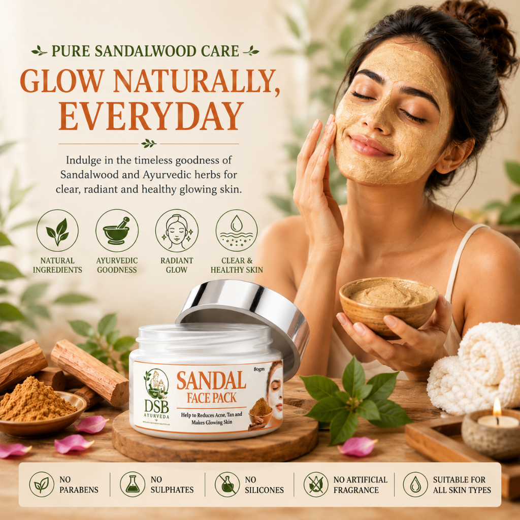 DSB AYUURVEDA Sandal Face Pack Powder with Turmeric, Besan, Rose Water & Sandalwood | Herbal Face Pack for Deep Cleansing | Removes Dirt & Impurities | For Men & Women | 80g