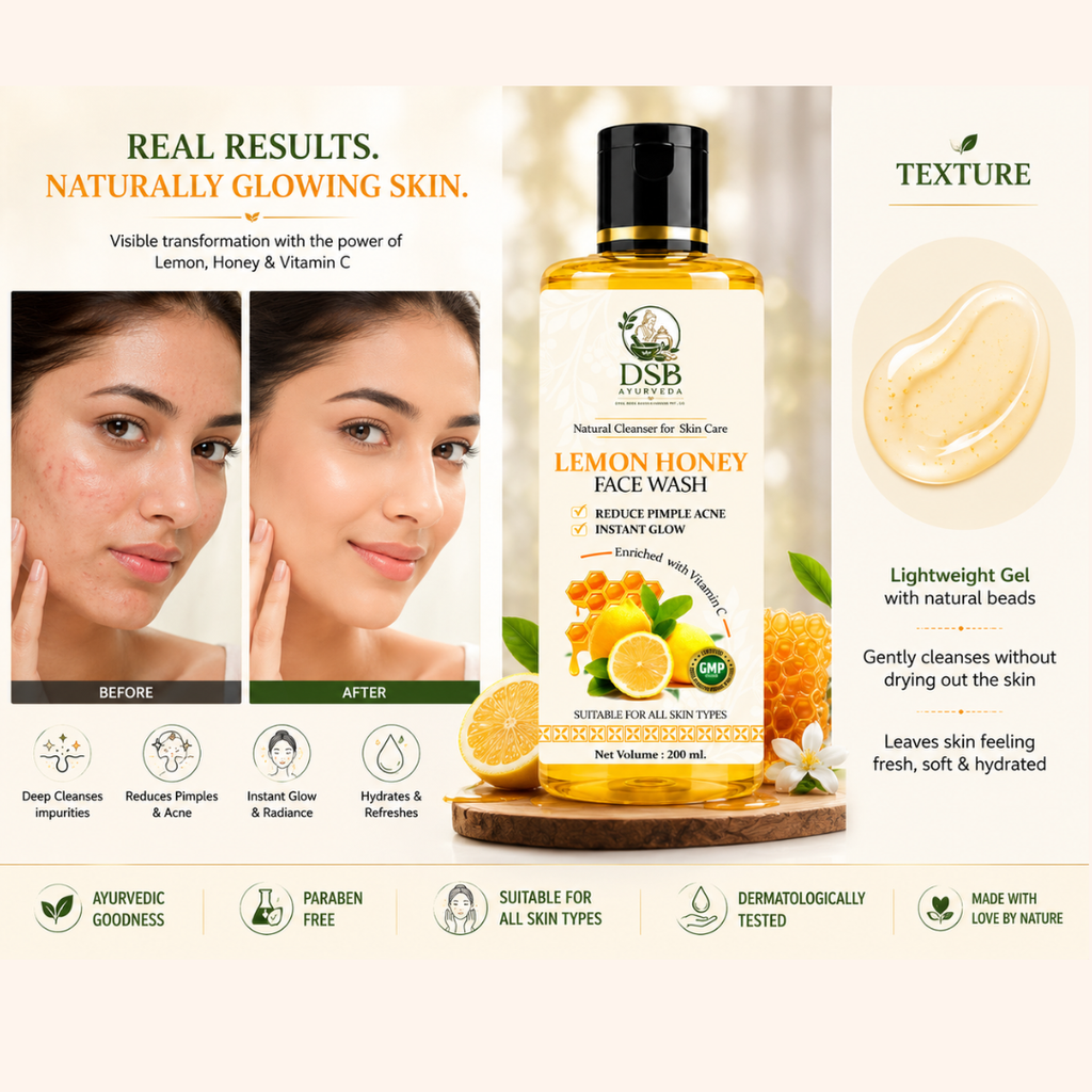 DSB AYUURVEDA Lemon Honey Face Wash with Orange & Lemongrass | Herbal Face Cleanser | Removes Dirt, Oil & Impurities | Fresh & Healthy Looking Skin | SLS & Paraben Free | For All Skin Types | 200 ml