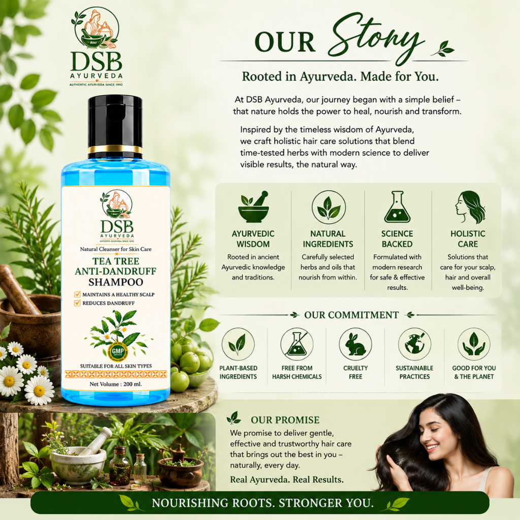 DSB AYUURVEDA Tea Tree Anti-Dandruff Shampoo | Up to 100% Dandruff Reduction | ZPTO-Free | pH 5.3 Balanced Formula | Salicylic Acid, Piroctone Olamine, Biotin & Menthol | Non-Drying Formula | 200 ml