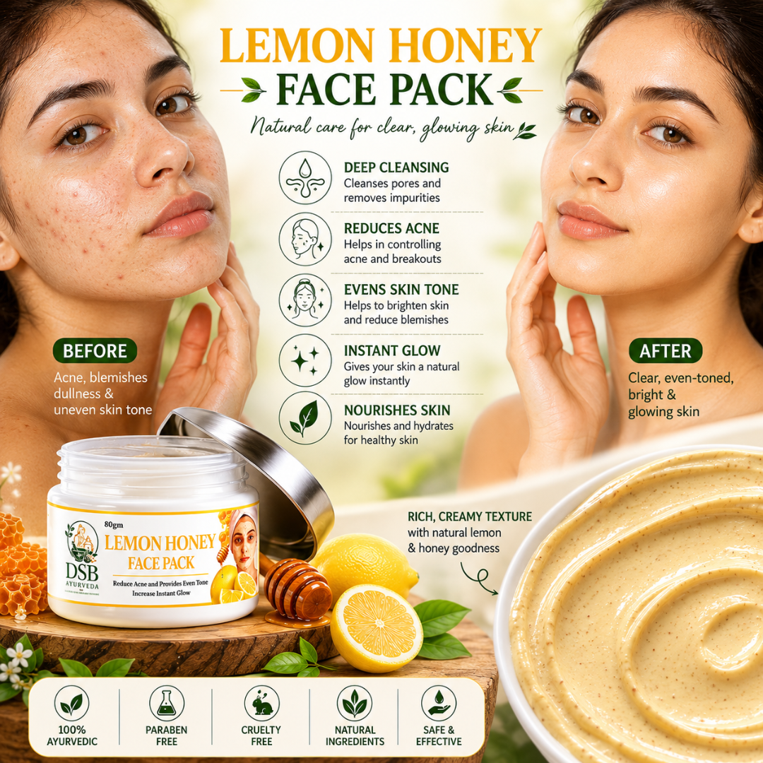 DSB AYUURVEDA Honey Lemon Face Pack Powder with Turmeric, Besan, Rose Water & Sandalwood | Herbal Face Pack for Deep Cleansing | Removes Dirt & Impurities | For Men & Women | 80g